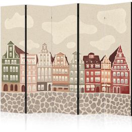 Sermi Artgeist Salt Square - Colorful Illustrated Townhouses Against a Sky with Clouds Background, eri vaihtoehtoja