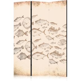 Sermi Artgeist Sketch of a Fish School - Sketches of Various Fish Species Swimming in a School on a Beige Background in Vintage Style, eri vaihtoehtoja
