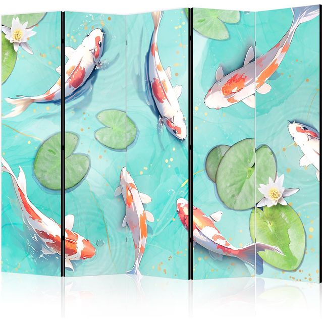 CONFIGURABLE PÄÄTUOTE - Sermi - Spectacular Koi Fish - White-Orange Koi Fish Swimming in Crystal Clear Water With Water Lilies 07498