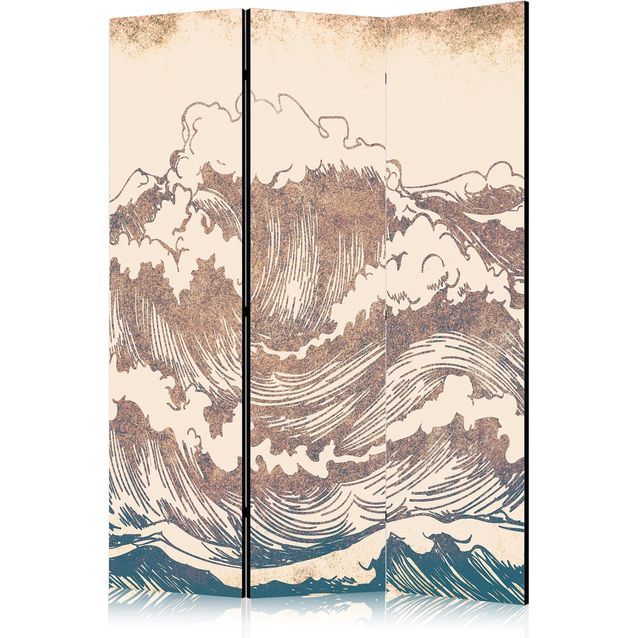 CONFIGURABLE PÄÄTUOTE - Sermi - Stormy Ocean - High Waves in Brown and Navy Colors on a Beige Background in Vintage Style 10993
