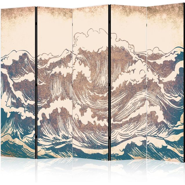 CONFIGURABLE PÄÄTUOTE - Sermi - Turbulent Ocean - High Waves in Brown And Navy Colors on a Beige Background in Vintage Style 08754