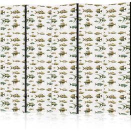 Sermi Artgeist Unusual Species of Fish - a Cluster of Fish in Muted Colors in Retro Style Against a Background of Beige Streaks, eri vaihtoehtoja