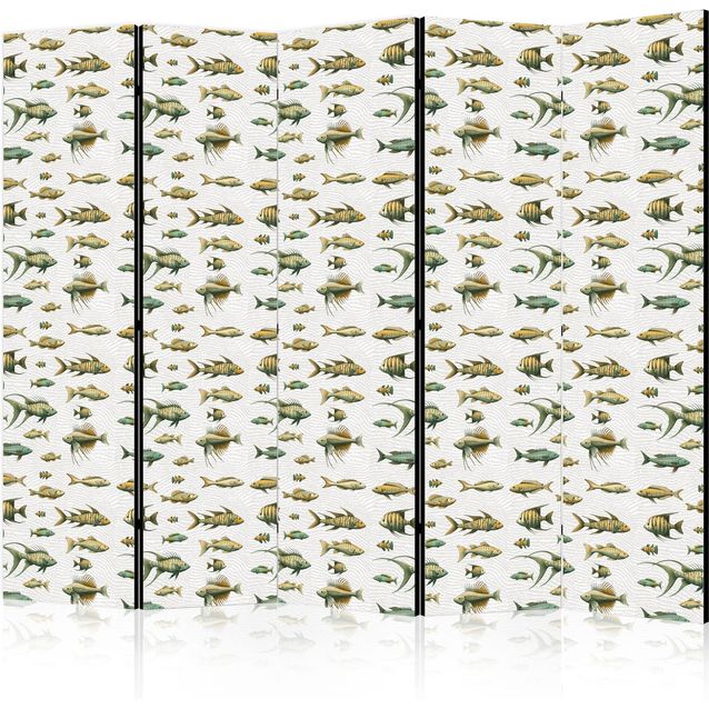 CONFIGURABLE PÄÄTUOTE - Sermi - Unusual Species of Fish - a Cluster of Fish in Muted Colors in Retro Style Against a Background of Beige Streaks 08693
