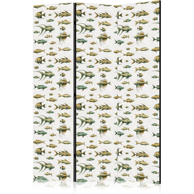 CONFIGURABLE PÄÄTUOTE - Sermi - Unusual Species of Fish - A Cluster of Fish in Muted Colors in Retro Style on a Background of Beige Strokes 10955
