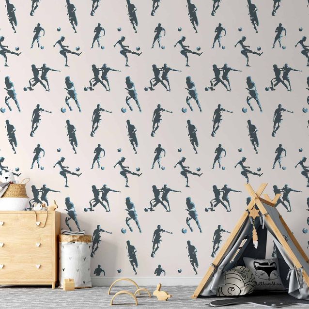 Tapetti - Football Characters - Action and movement in silhouettes on a light background.