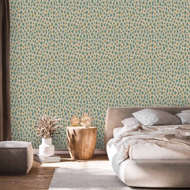 Tapetti - Giraffe Pattern - animal pattern in turquoise spots on a light background.