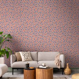 Tapetti Artgeist Giraffe Pattern colorful animal pattern in blue-pink spots, beige, 50cm x 10m