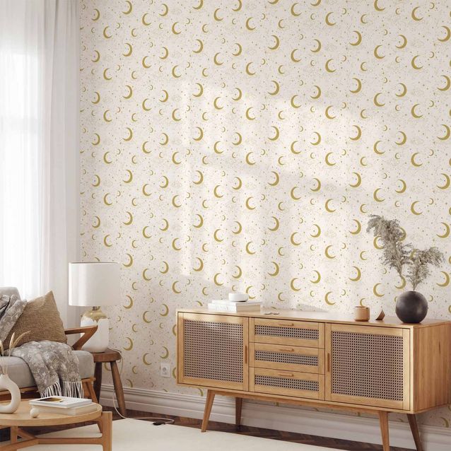 Tapetti - Moonlit Nights - Delicate Moons and Clouds in a Warm Tone.