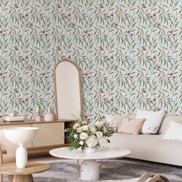 Tapetti Artgeist Pink Flower Buds, valkoinen, 50cm x 10m