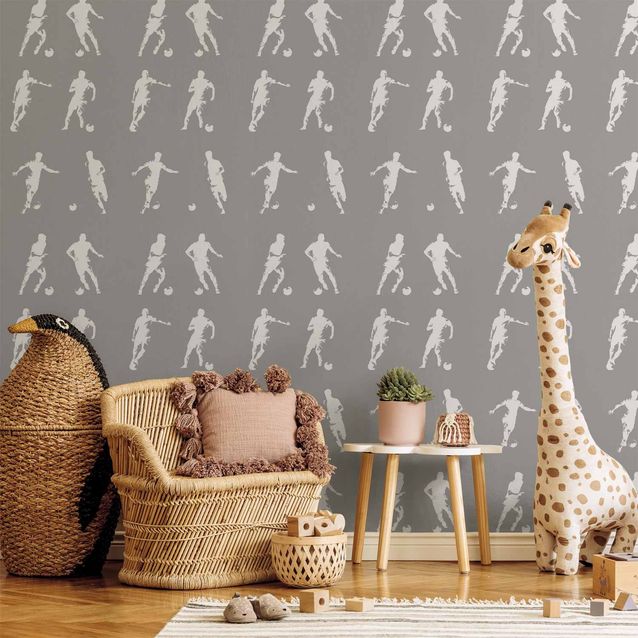 Tapetti - Sports Silhouettes - Dynamic figures of soccer players on a gray background.