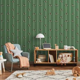 Tapetti Artgeist Sports Whistles Repeating pattern on a striped green background, vihreä, 50cm x 10m
