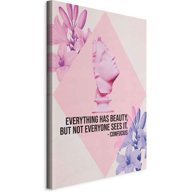 CONFIGURABLE PÄÄTUOTE - Taulu - Beauty in the Eyes - Inspirational Quote with Pink Bust and Flowers 24416