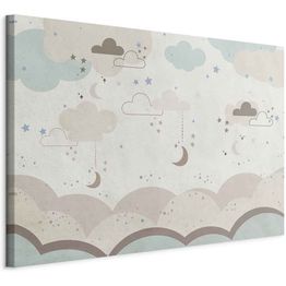 Taulu Artgeist Cloudy Night Sky - Moons in Brown and Beige Hues Among Clouds and Numerous Little Stars on a Light Background, eri vaihtoehtoja