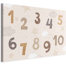 Taulu Artgeist Jumping Numbers - Numbers in a Subdued Beige-Brown Hue Among Snowflakes Stars and Clouds, eri vaihtoehtoja