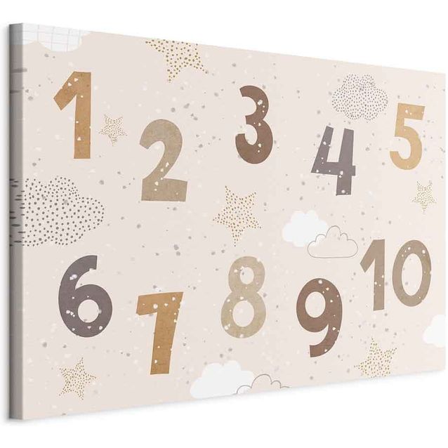 CONFIGURABLE PÄÄTUOTE - Taulu - Jumping Numbers - Numbers in a Subdued Beige-Brown Hue Among Snowflakes Stars and Clouds 36303