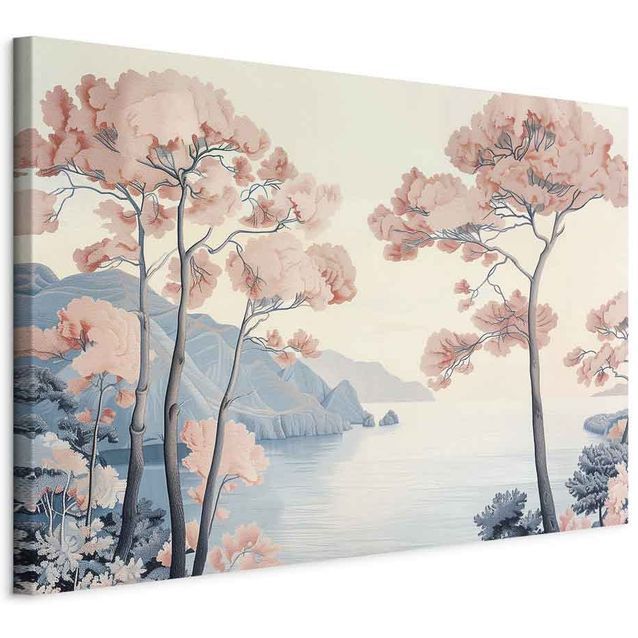 CONFIGURABLE PÄÄTUOTE - Taulu - Landscape with the Ocean Cliffs and Trees in Delicate Pink Shades 17197
