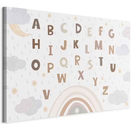 Taulu Artgeist Letters Above the Rainbow - Letters Among Streams of Rain and Clouds with a Rainbow Moon and Stars on a Light Background, eri vaihtoehtoja
