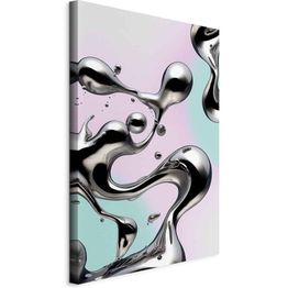 Taulu Artgeist Metallic Fluidity - Abstract Silver Forms on a Mint-Purple Background, eri vaihtoehtoja