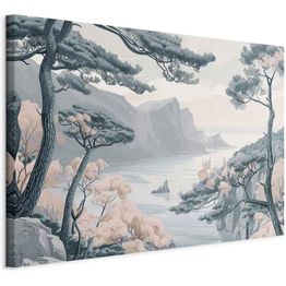 Taulu Artgeist Mountainous Coast with Trees and Rocks in Light Pastel Blues, eri vaihtoehtoja