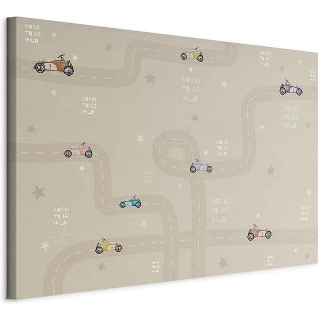 CONFIGURABLE PÄÄTUOTE - Taulu - Race - Colorful Cars on a Road on a Beige Background with Inscriptions 38796