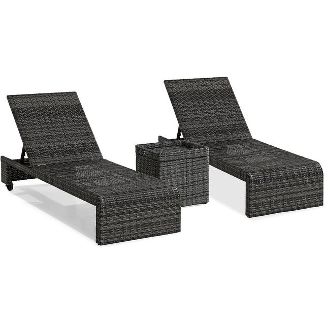 Aurinkosänkysetti Bahamas sis sivupöytä säilytystilalla harmaa