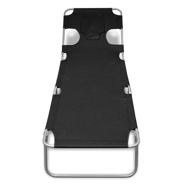 Aurinkotuoli taitettava päätuella jauhemaalattu teräs musta (41482)