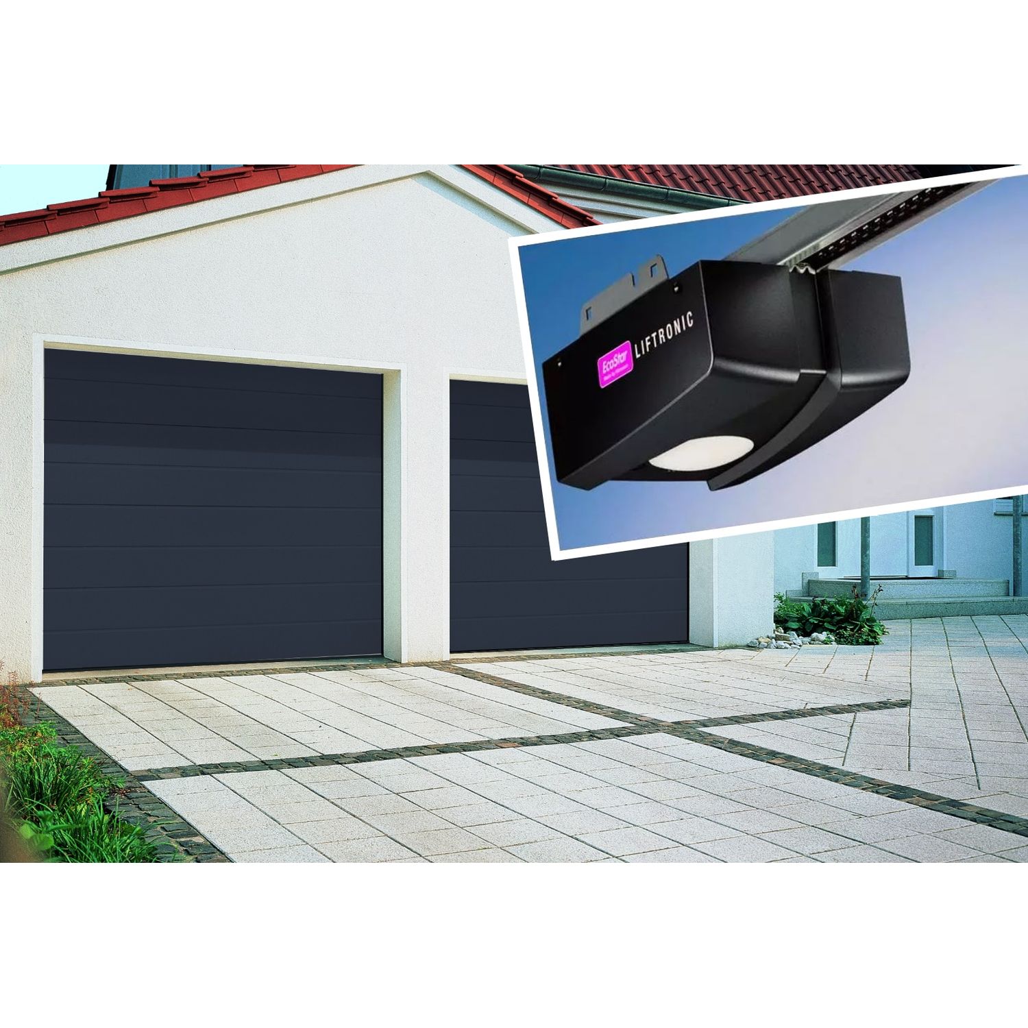 Autotallin nosto-ovi Isomatic Nordic 2500x2125mm, vaakauritettu + avaaja Liftronic 500 harmaa