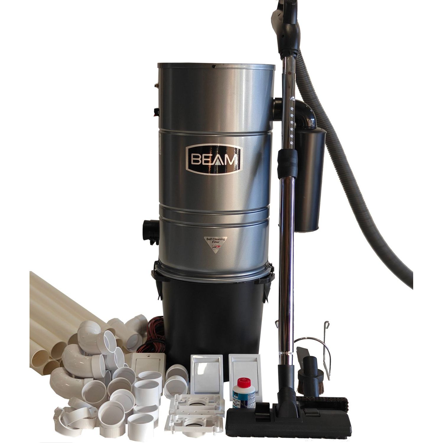 Järjestelmäpaketti Beam E 200, sis. keskusyksikkö, siivousvälinesarja, imurasian asennussarja, 18m putkea