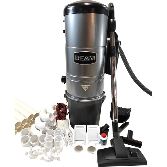 Järjestelmäpaketti Beam 360 E, sis. keskusyksikkö, rasiakäynnisteinen imusarja (teleskooppivarsi, lattiamatto-, pöly-, rako- ja tekstiilisuulake, 9m imuletku, letkuteline), imurasian asennussarja, 18m putki