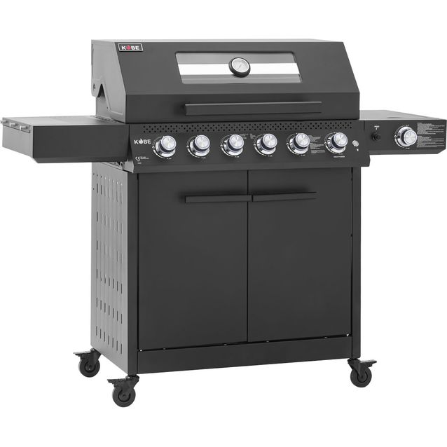 Kaasugrilli KOBE Premium 6+1, 5 poltinta, sivukeitin, Sear-poltin, lasikansi, musta