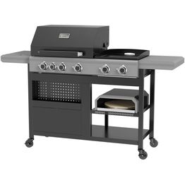 Kaasugrilli Easy Cooking 3in1, 5 poltinta, sivukeitin, plancha, pizzauuni, musta