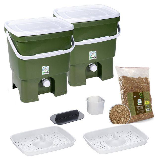 Bokashi keittiökompostori BioProffa Organko tuplapakkaus 16 l oliivinvihreä/valkoinen