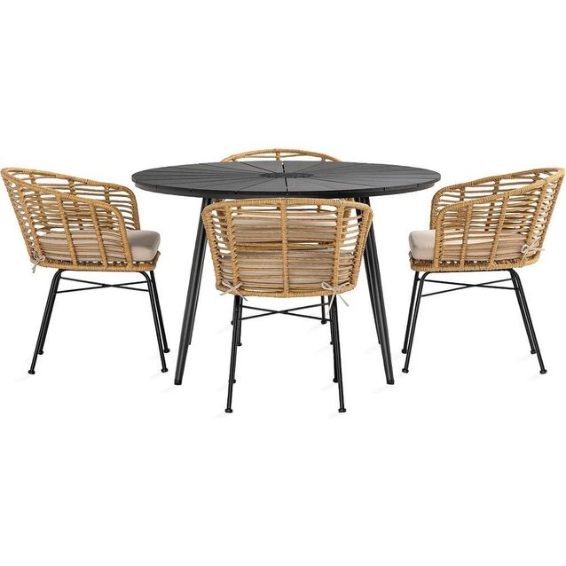 Ruokailuryhmä Roubai pyöreä 120cm + 4 Vadavi tuolia