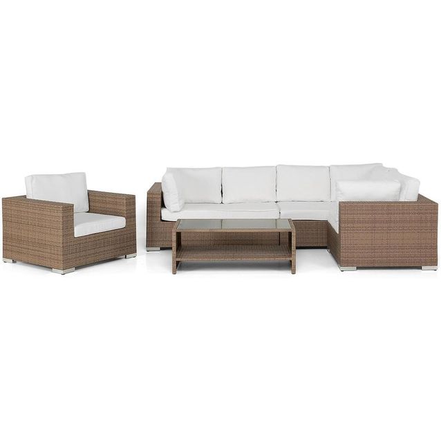 Oleskeluryhmä Bahamas 6-istuttava + pöytä hyllyllä ja nojatuoli, hiekka