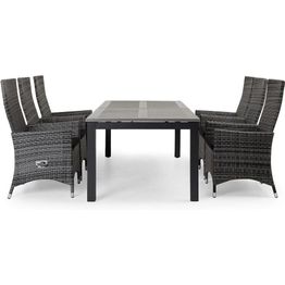 Ruokailuryhmä Monaco 220-280 + 6 Jenny säädettävää nojatuolia, musta/harmaa