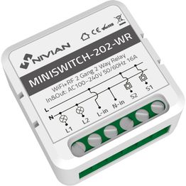Minikokoinen virtakytkin Celotron Nivian Smart, 2 relettä, TUYA Smartlife Wifi/Wlan