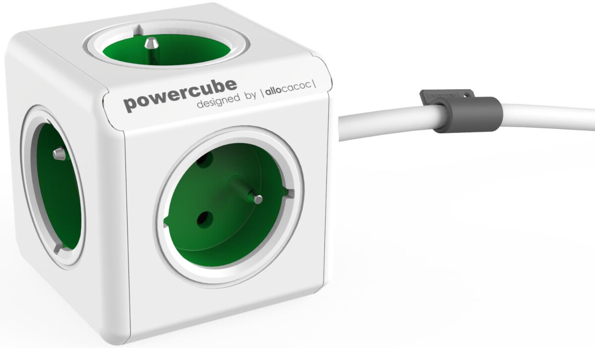 Jatkojohto Allocacoc PowerCube Extended 15m 5-osainen vihreä/valkoinen
