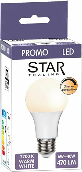 LED-polttimo Star Trading Promo E27 A60 6W 2700K himmennettävä opaali