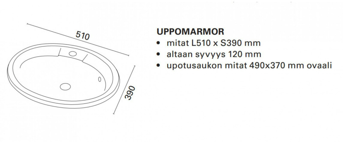 Pesuallas Otsoson Uppomarmo 510x380 mm valkoinen lisäkuva