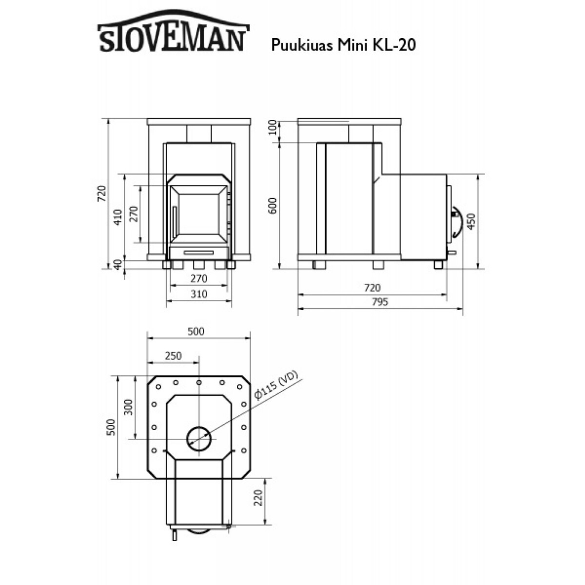 Puukiuas Stoveman Heavy 16-LS, tulisija 8mm, lasiluukulla, seinän läpi lämmitettävä (10-16m3) lisäkuva