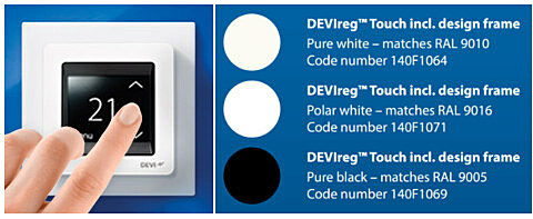Kosketusnäytön säätö ja Devireg Touch termostaatin värit