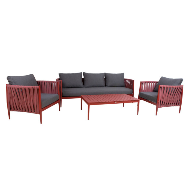 Oleskeluryhmä Home4you Bremen, sohva + 2 nojatuolia + sohvapöytä, punainen/harmaa