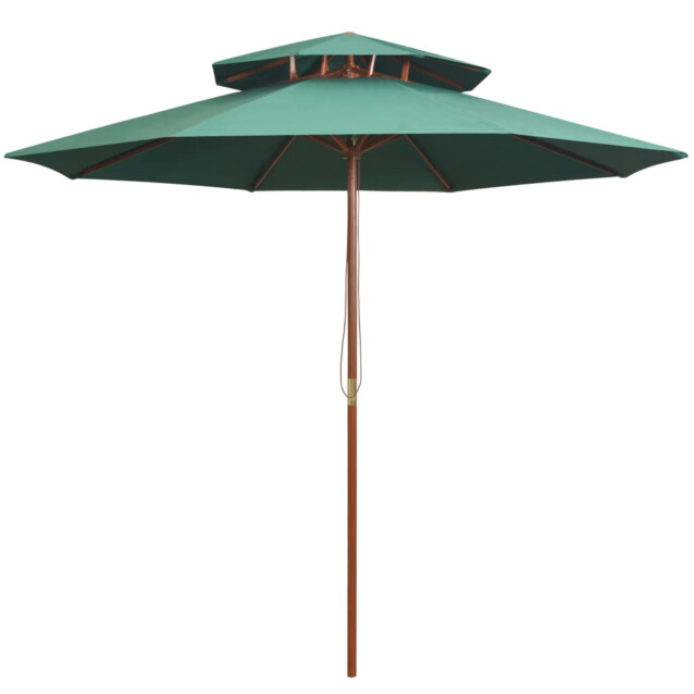 2-kerroksinen aurinkovarjo 270x270 cm puutanko vihreä