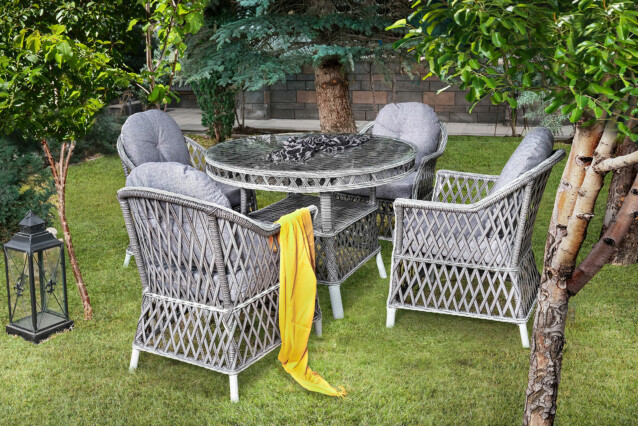 Ruokailuryhmä Linento Garden Diva, pöytä + 4 tuolia, harmaa