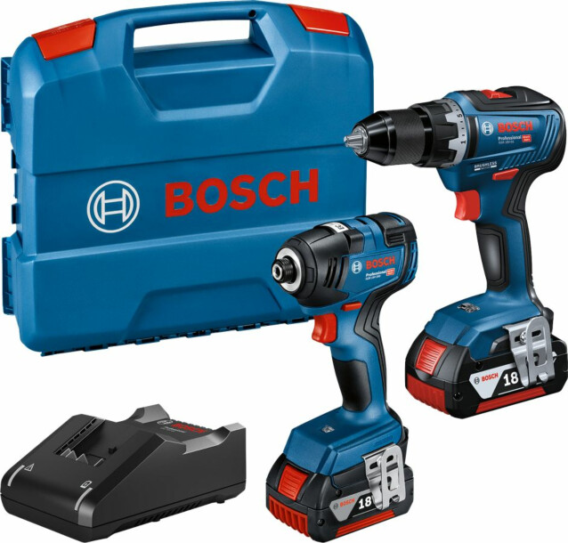 Akkukonesarja Bosch Professional GDR 18V-200 + GSR 18V-55, 2x4,0 Ah akuilla + L-Case