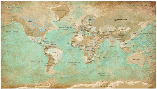 Sisustustarra Artgeist Turquoise World Map II 280x490cm