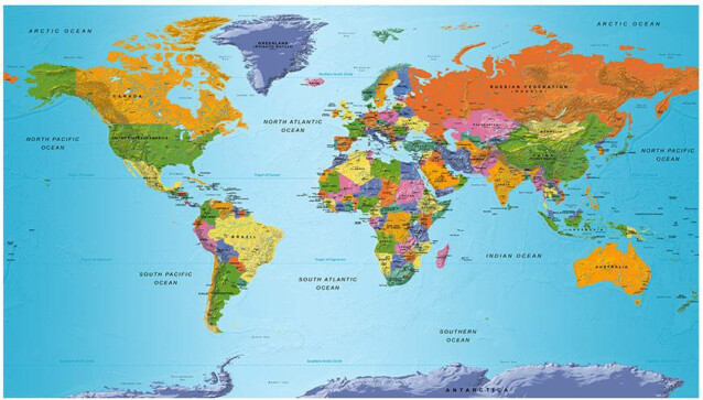 Sisustustarra Artgeist World Map: Colourful Geography II 280x490cm