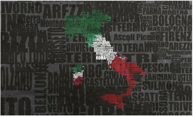 Kuvatapetti Artgeist Text map of Italy 270x450cm