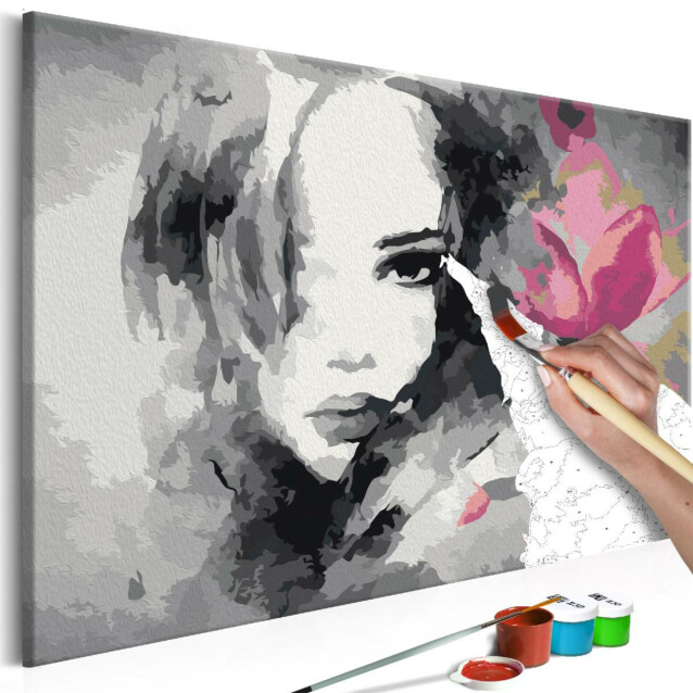 DIY-taulu Artgeist Black & White Portrait With A Pink Flower 40x60cm