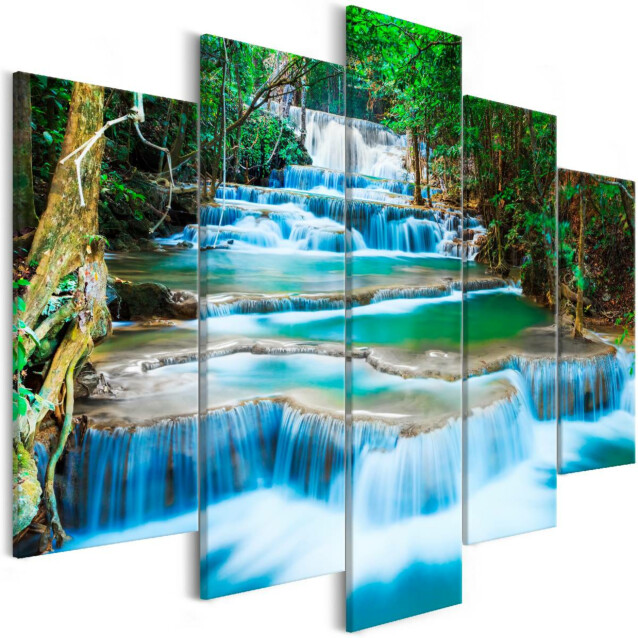 Taulu Artgeist Waterfall in Kanchanaburi, 5-osainen, leveä, 100x225cm
